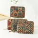 ISKYBOB Vintage Printed Cork Short Wallet for Men Women Wood Grain Multi-functional Card Holder Portable Zipper Coin Purses