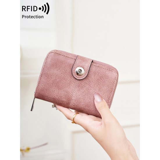 New Women's Wallet Retro Trifold RFID Short Wallet Fashion Large Capacity Buckle Zipper Coin Women's Coin Purse Card Holder