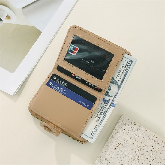 ISKYBOB Vintage Printed Cork Short Wallet for Men Women Wood Grain Multi-functional Card Holder Portable Zipper Coin Purses