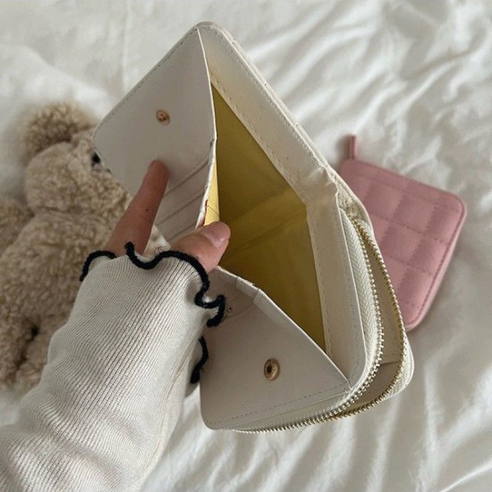 Women Fashion Small Zipper Wallet with Coin Purse PU Leather Plaid Purses Ladies Cute Mini Korean Version Small Card Pack New In