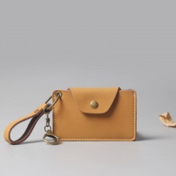 Ultra-thin genuine cowhide card holder, multi-pocket credit card holder with keychain