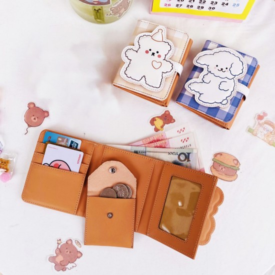 Cute Bear Women Wallet Money Bag Short Coin Purse Female Student Cartoon Card Holder Leather Card Bag Three Fold Wallet Clutch