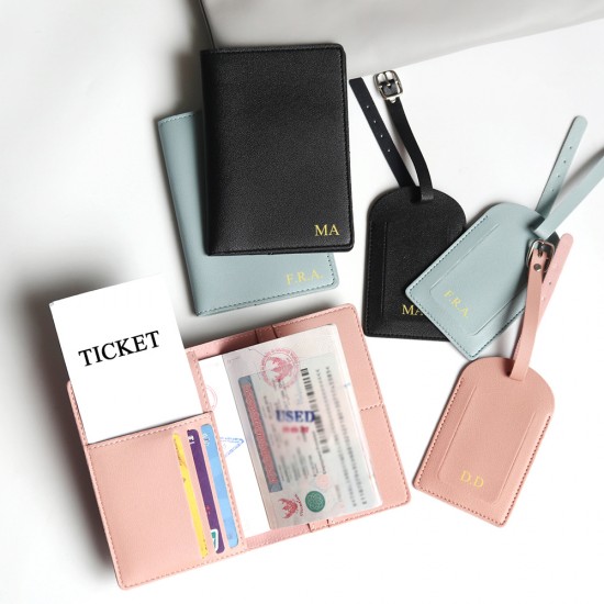 Customized name travel passport cover set luggage tag card holder passport holder