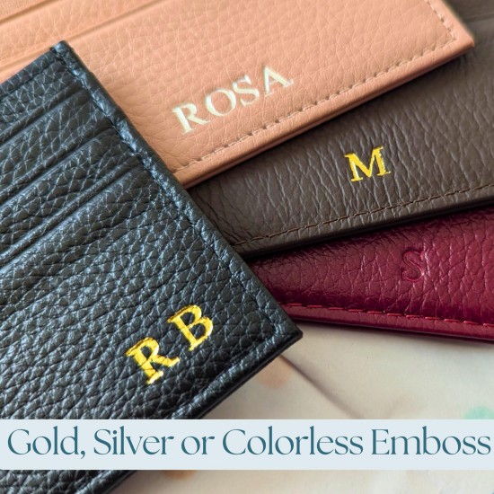 Genuine leather colored card holder, monogram leather credit card wallet, personalized wedding gift ideas, custom initials