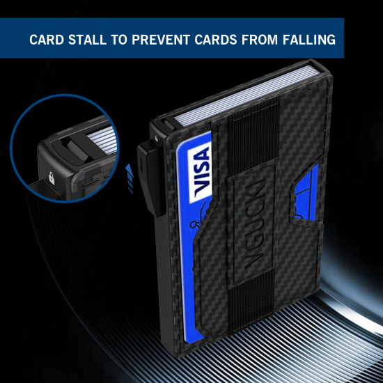 Slim Carbon Fiber Leather Wallet Credit Card Case with Double RFID Blocking Automatic Leather Pop Up Wallet for Cards and Notes