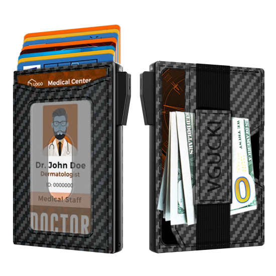 Slim Carbon Fiber Leather Wallet Credit Card Case with Double RFID Blocking Automatic Leather Pop Up Wallet for Cards and Notes